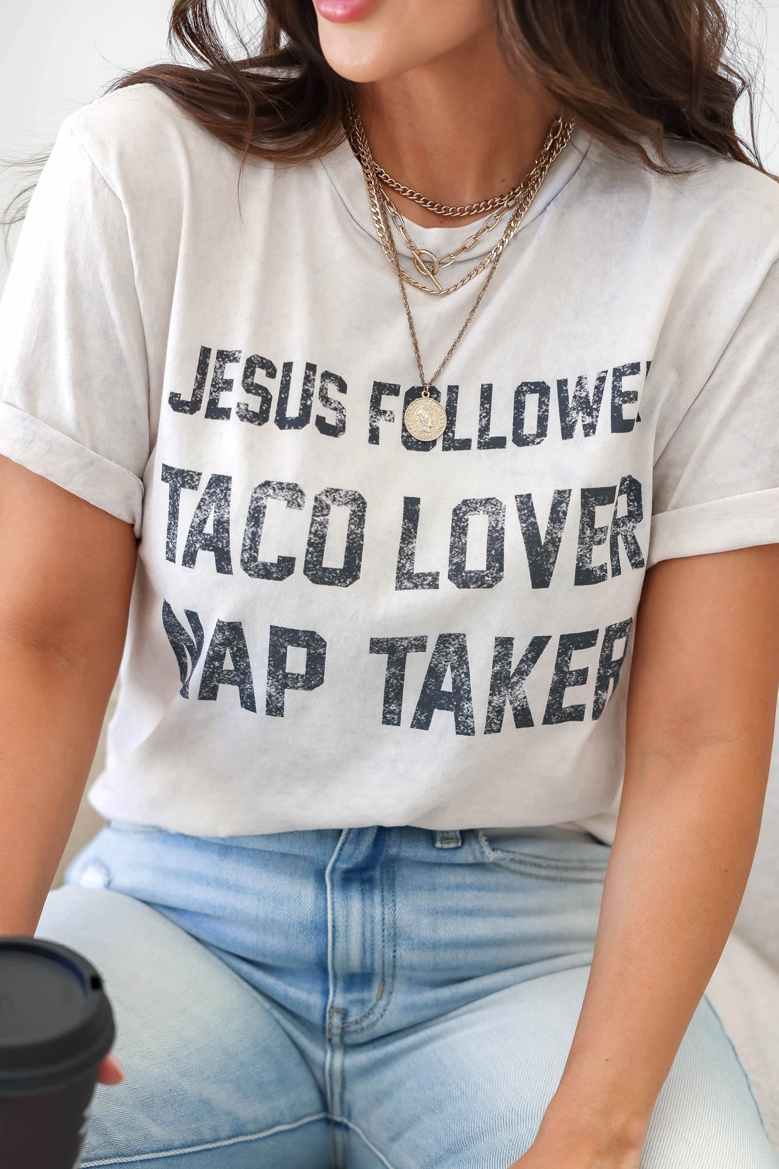 Jesus, Tacos, Naps Mineral Wash Graphic T-Shirt - Off White, closet candy, 1