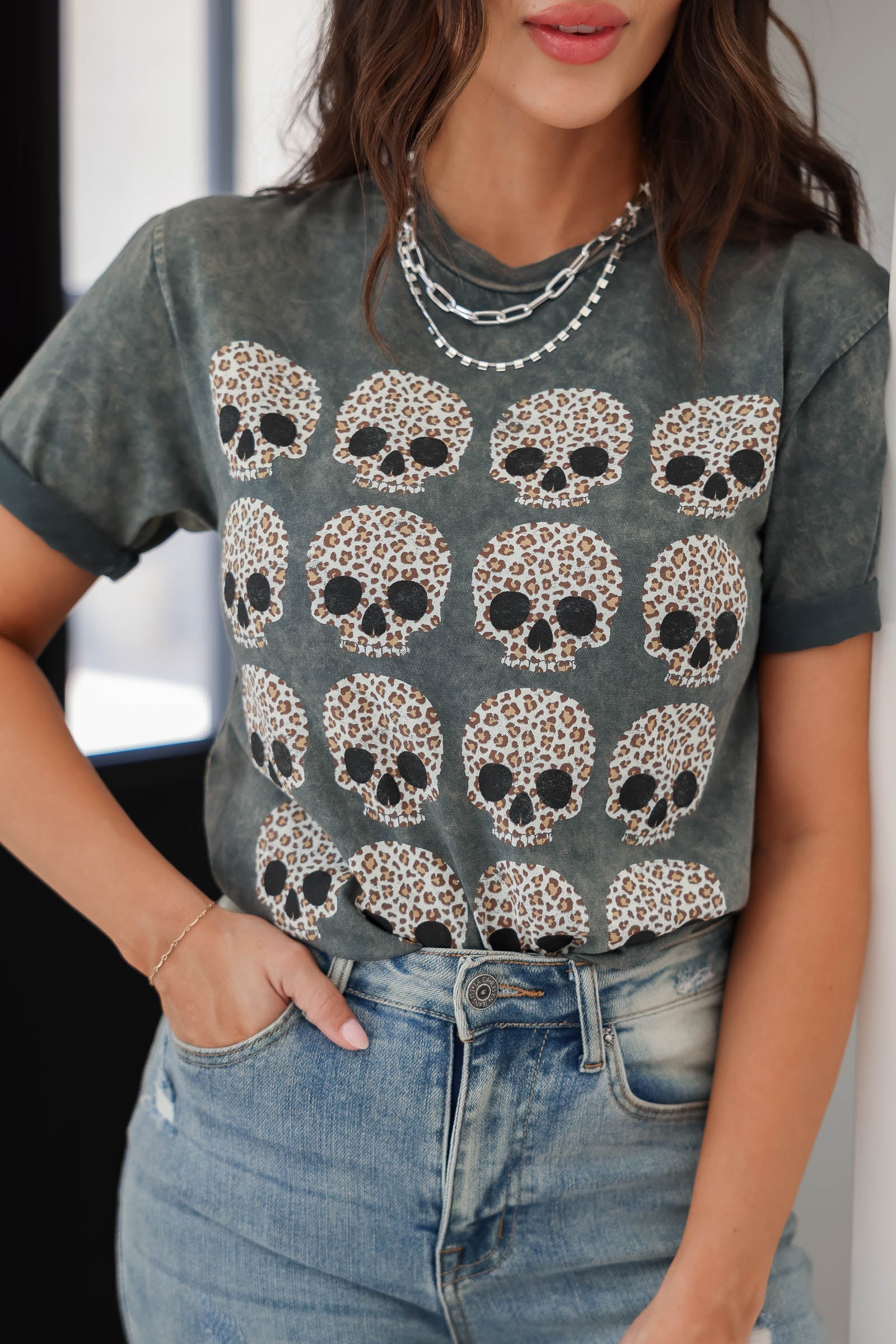 Mini Skull Gallery Mineral Wash Graphic T-Shirt - Grey, Closet Candy, 1