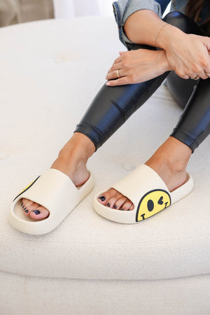 Smile and Wink Slide Sandals - Cream, Closet Candy, 3