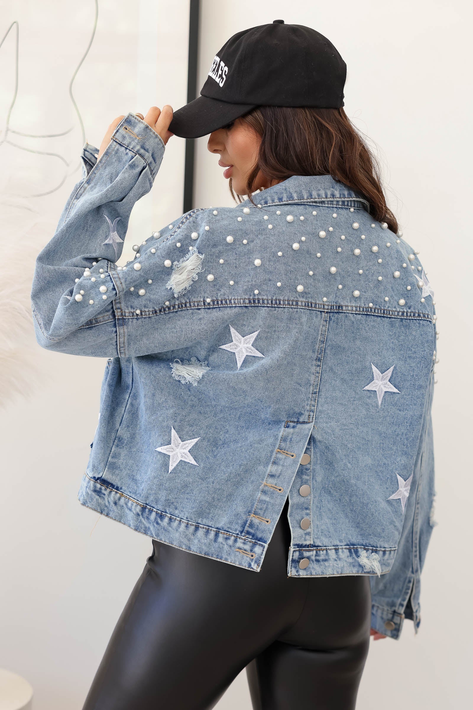 Star Studded Denim Jacket - Light Wash, closet candy, 1