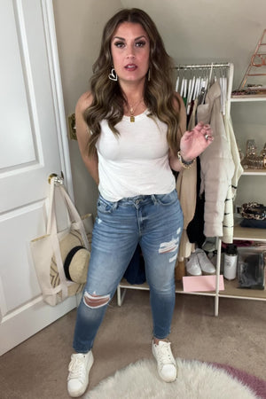 KAN CAN Emma High-Rise Mom Jeans - Light Wash closet candy womens raw edge straight mom denim 1 Nikki b fit video
