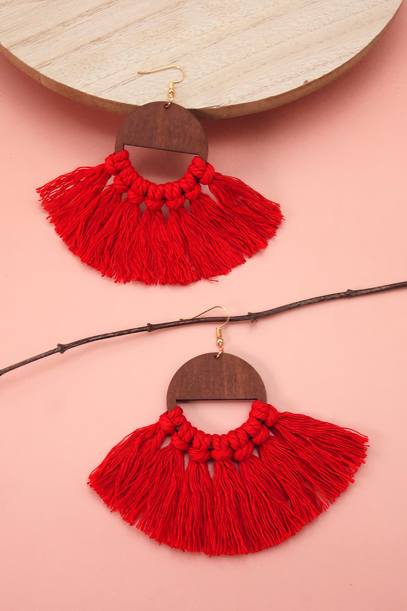 Boho Soul Tassel Fringe Earrings - Scarlet, Closet Candy, 1