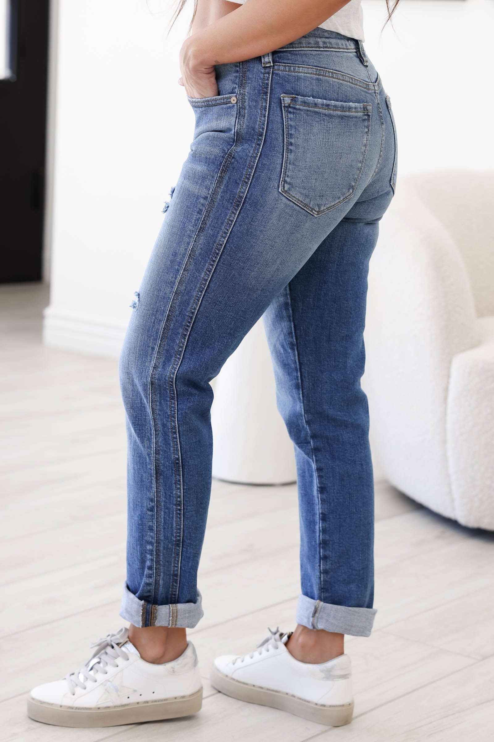 KANCAN Jade Midrise Boyfriend Jeans - Medium Wash, Closet Candy, 1