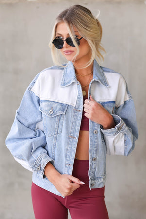 Good As You Oversized Color Block Denim Jacket - Light Wash, Closet Candy, 4