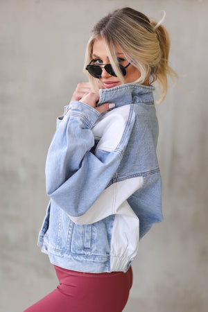 Good As You Oversized Color Block Denim Jacket - Light Wash, Closet Candy, 3