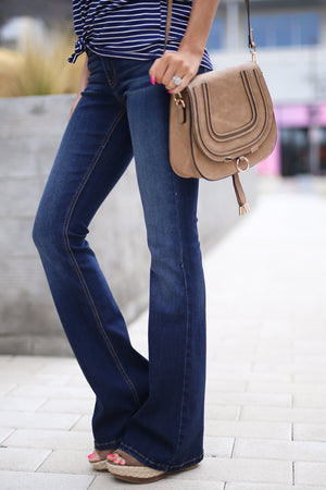 Spilling Secrets Bootcut Jeans - Dark Wash mid-rise bootcut jeans, Closet Candy Boutique 7