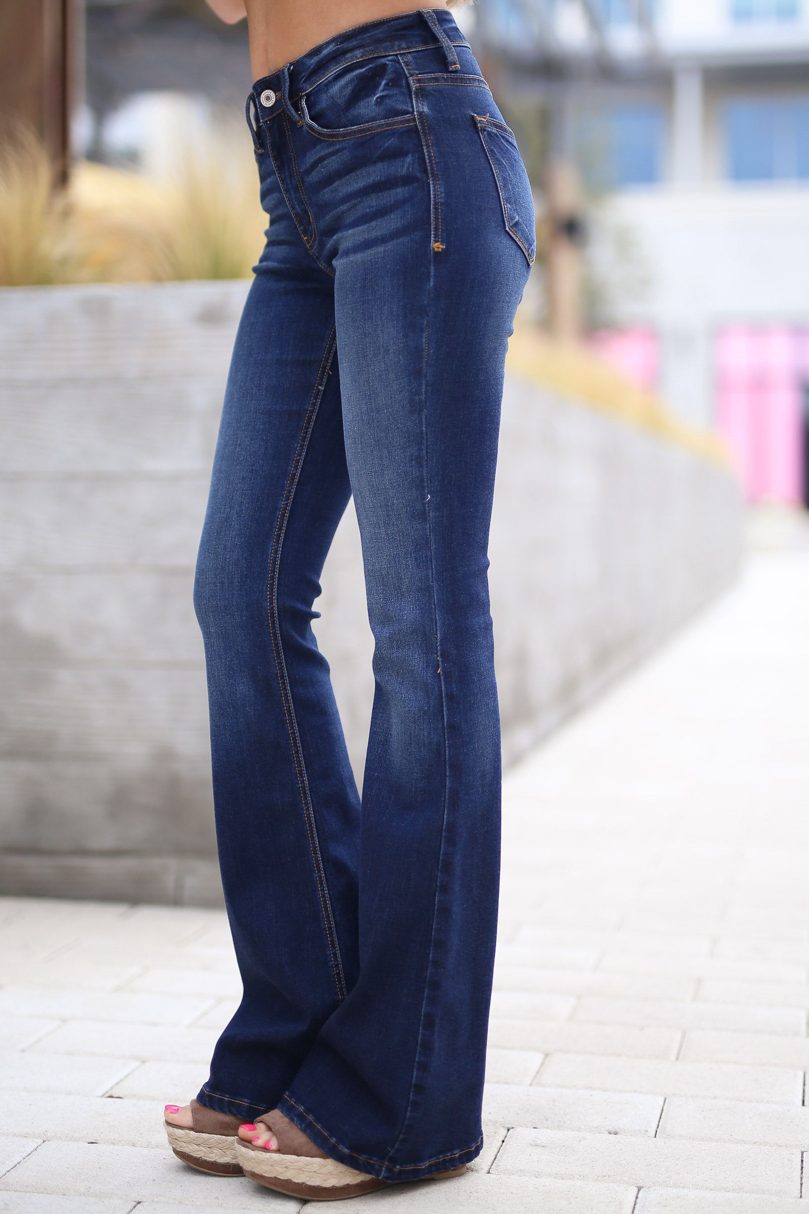 KANCAN Spilling Secrets Mid-Rise Flare Jeans - Dark Wash , Closet Candy , 1