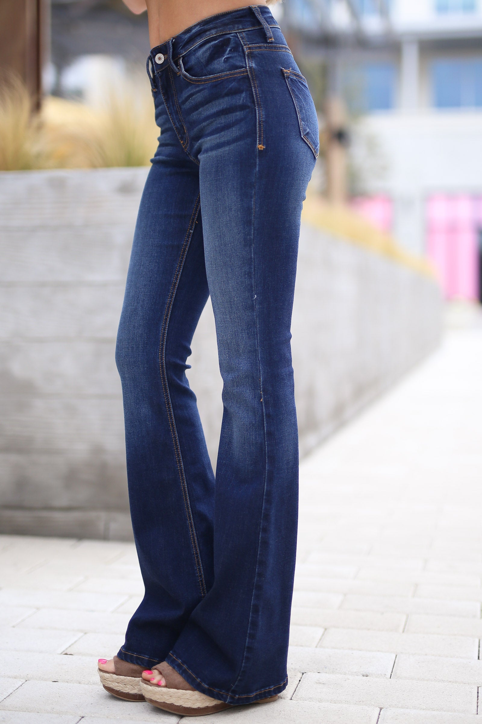 KANCAN Spilling Secrets Mid-Rise Flare Jeans - Dark Wash - Closet Candy  Boutique