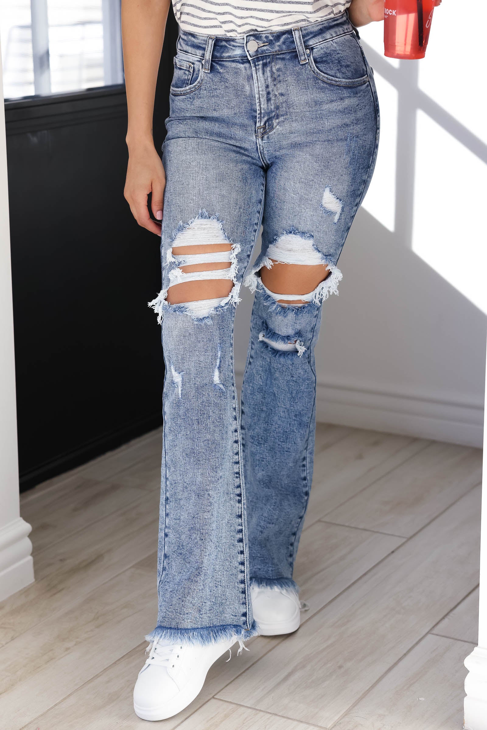 RISEN Brenda Acid Wash Jeans - Light Medium Wash - Candy