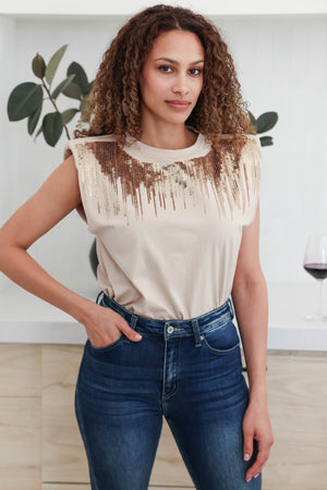 Dripping in Finesse Strong Shoulder Top - Taupe, Closet Candy, 3