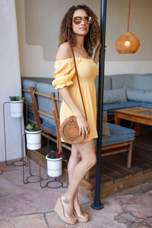 Women's solid rayon gauze short bubble sleeve romper Sonoran Sweetheart Romper - Sunshine closet candy 2