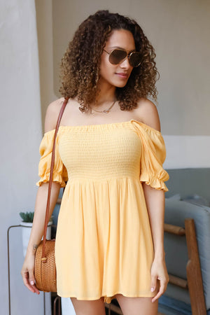 Women's solid rayon gauze short bubble sleeve romper Sonoran Sweetheart Romper - Sunshine closet candy 1