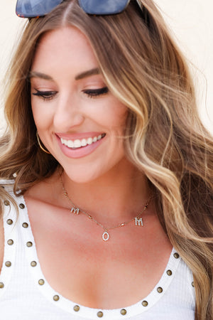 "Mom" Rhinestone Necklace - Gold closet candy womens trendy "MOM" rhinestone charm necklace 3