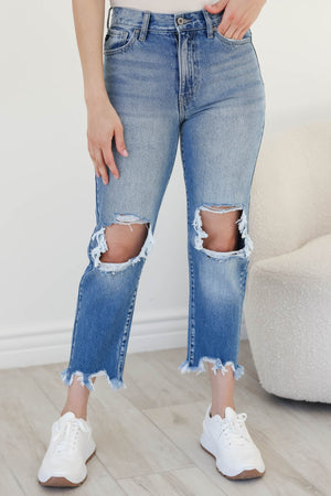 KANCAN Lolo Distressed Mom Jeans - Medium Wash, Closet Candy, 5