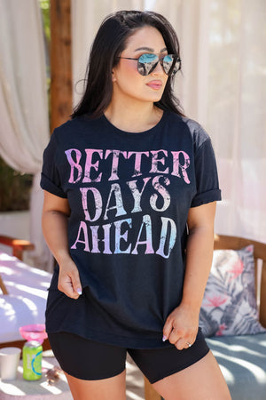 "Better Days Ahead" Oversized Graphic Tee - Heather Black, Closet Candy, 3