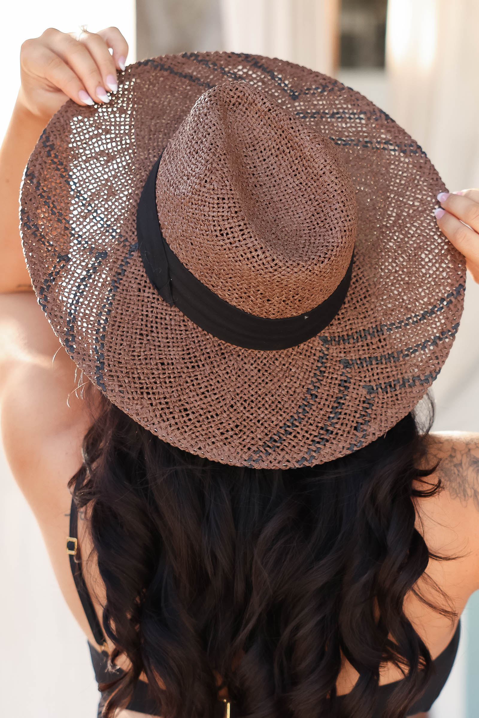 Touch Of Sun Straw Hat - Brown closet candy women's trendy black detail thick ribbon wide brim straw hat 1