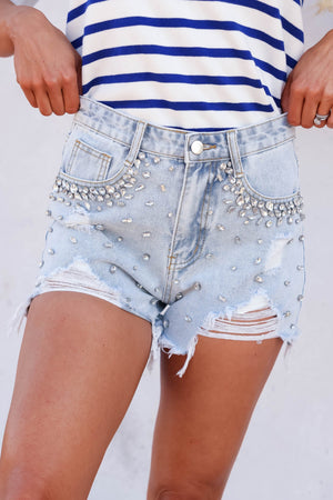 Let's Go Girls Rhinestone Denim Shorts - Light Wash closet candy trending womens fashion 2