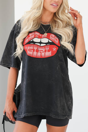 "Let's Go Girl" Oversized Graphic T-Shirt - Black, Closet Candy, 1