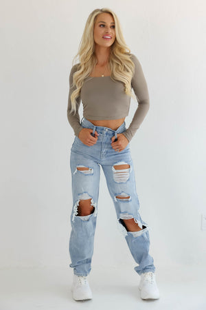 KANCAN Tyra High Rise 90s Distressed Jeans - Light Wash, Closet Candy, 8