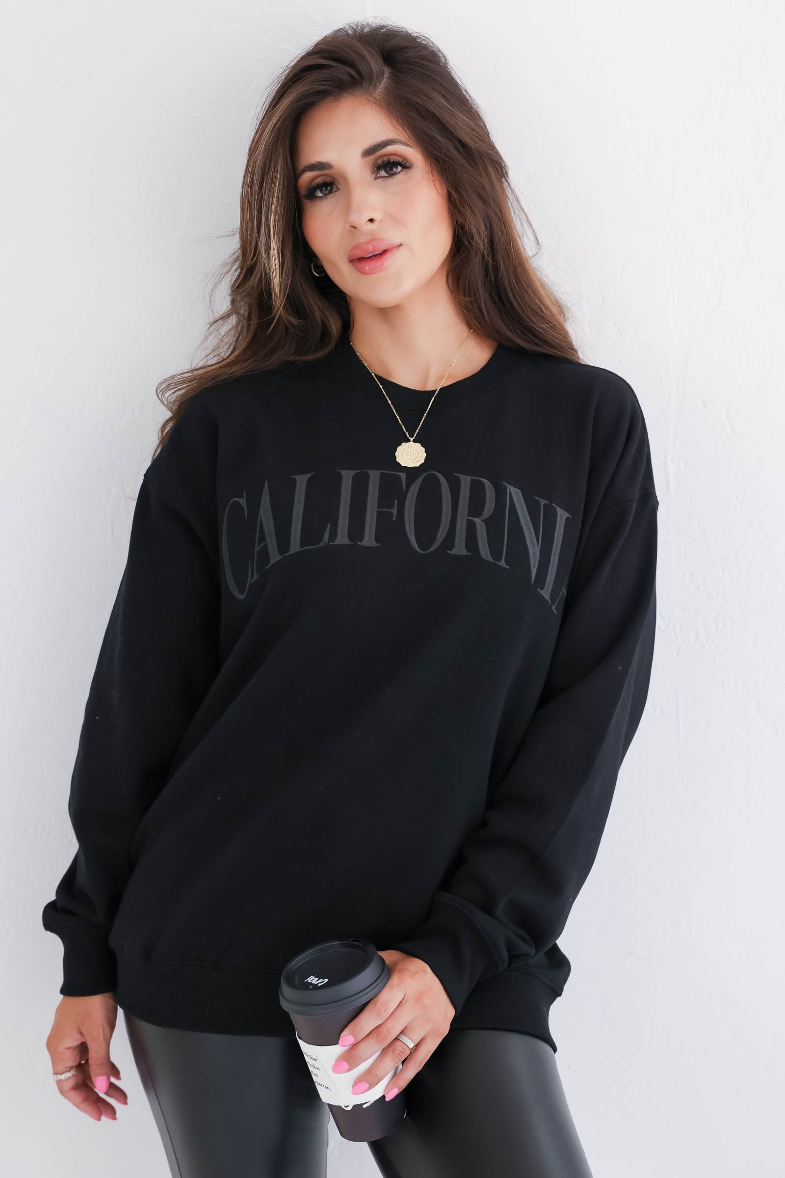 "California" Embroidered Sweatshirt - Black, Closet Candy, 1 