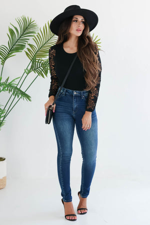 The Best Part Lace Sleeve Top - Black, Closet Candy, 2