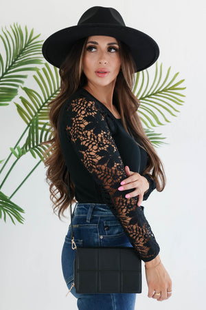 The Best Part Lace Sleeve Top - Black, Closet Candy, 4