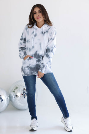 Date With Cozy Fleece Tye Die Hoodie - White and Grey, closet candy, 4