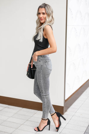 KAN CAN Cora High Rise Skinny Jeans - Grey closet candy womens trendy non-distressed skinny jeans side 2
