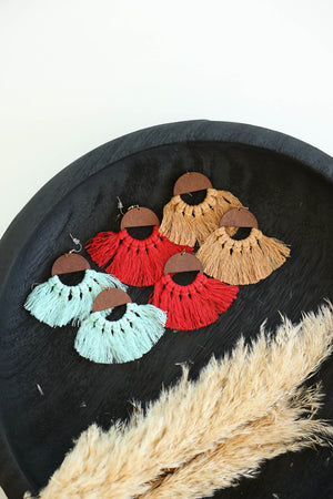 Boho Soul Tassel Fringe Earrings - Carmel closet candy women's trendy wood circle fringe tassel hook closure handmade tassel earrings 2
