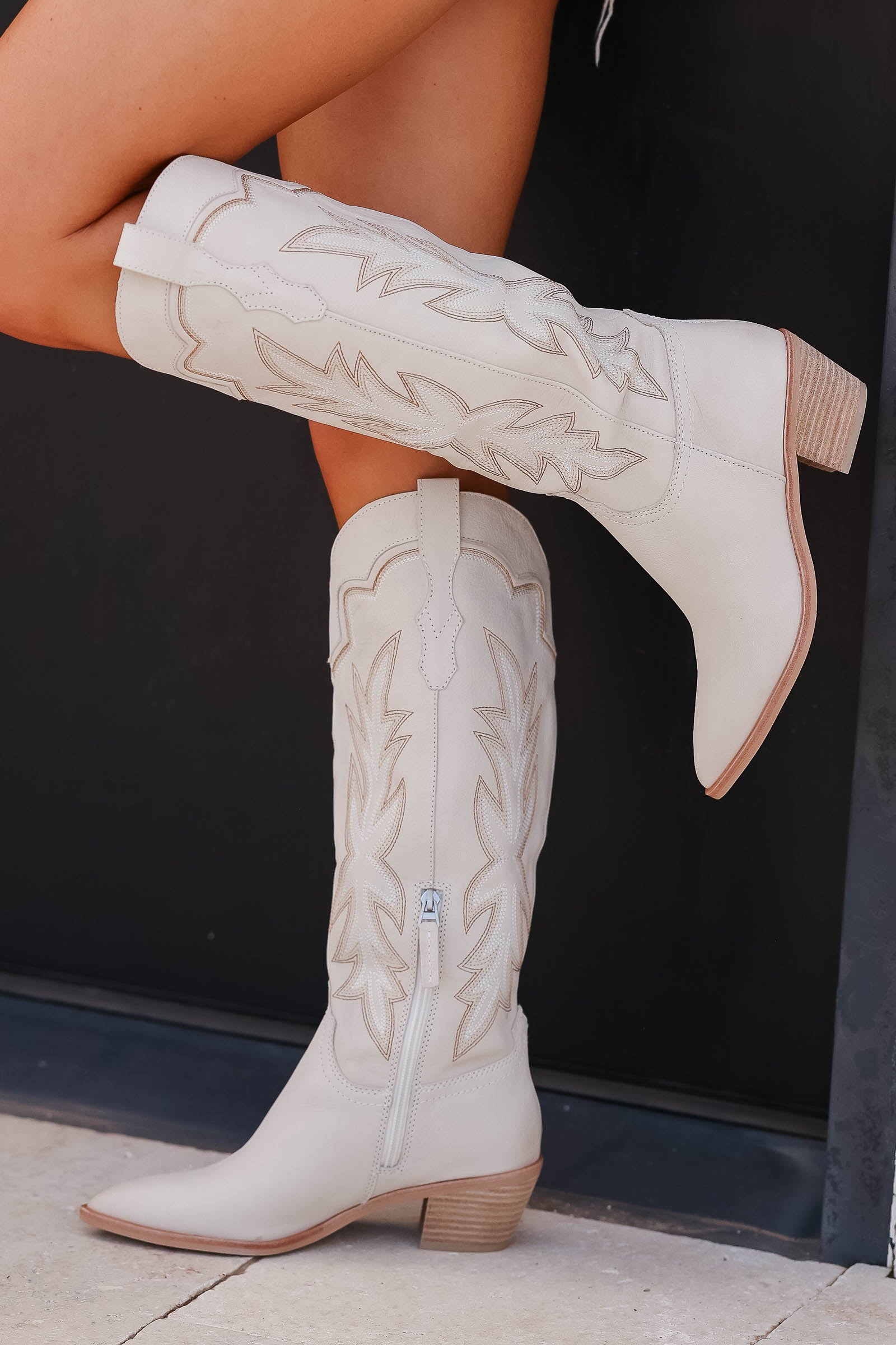 DOLCE VITA Shiren Western Boots - Sand Nubuck closet candy women's trendy knee high pointed toe western design side zipper cowboy boot 1