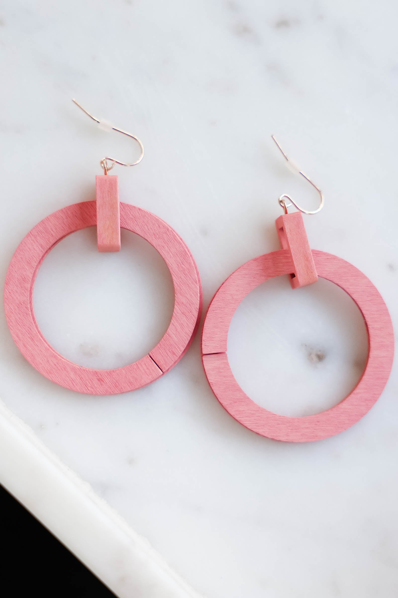 What Goes Around Wood Hoop Earrings - Rose closet candy womens trendy double hoop rectangular linked wood hoop earrings 1