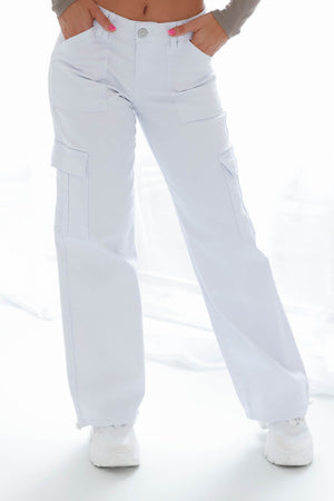 Brooke Low Rise Cargo Jeans with Bungee Hem - White, Closet Candy, 3