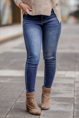 KAN CAN Cora High Rise Skinny Jeans - Dark Wash closet candy womens trendy non-distressed high rise skinny jeans front 5