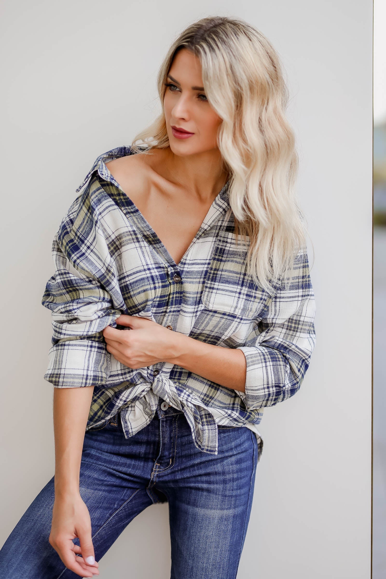 Feelin' Like a Rebel Flannel Top - Navy, closet candy, 1