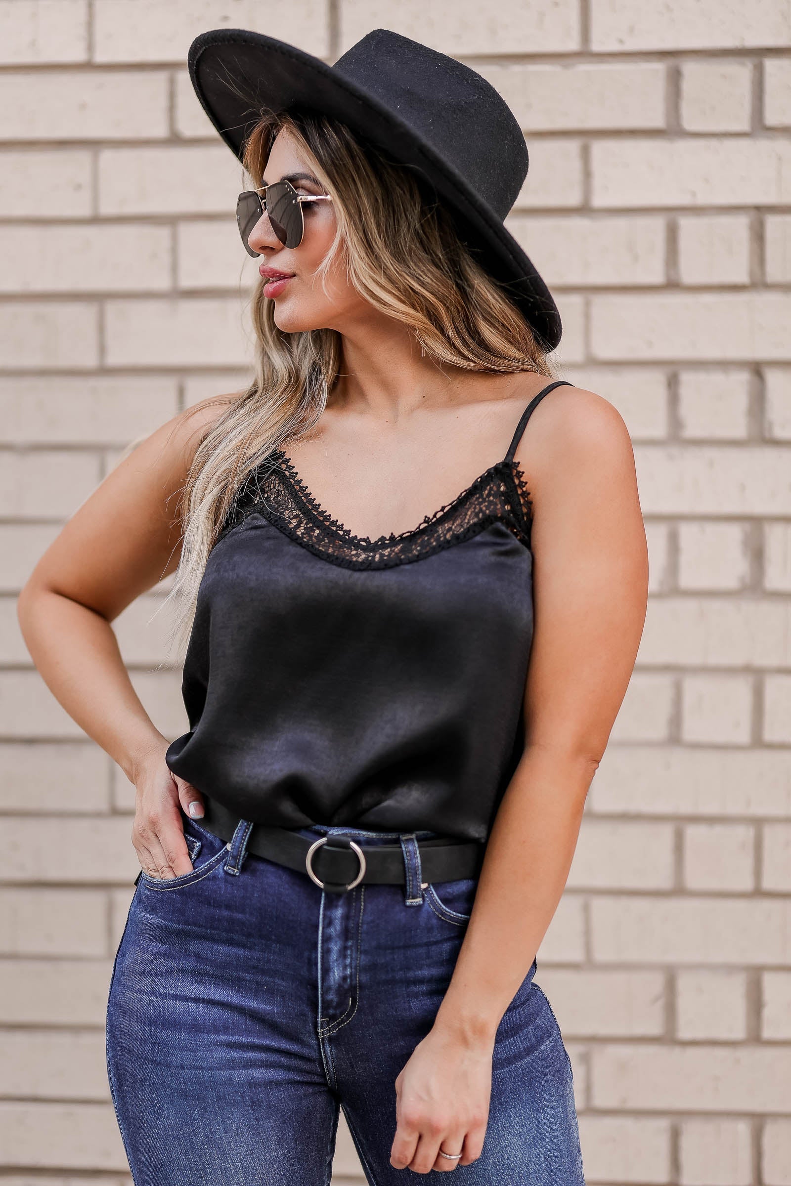 Black Lace Trim Cami Top