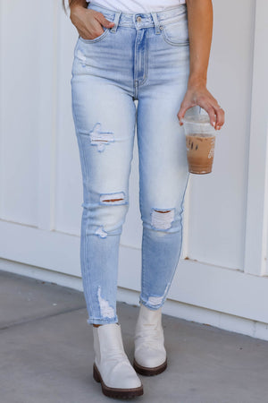 KANCAN Dakota High Rise Ankle Skinny Jeans - Light Wash, Closet Candy, 1