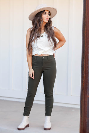 Nikki Hyperstretch Midrise Skinny Jeans - Dark Olive, Closet Candy, 3