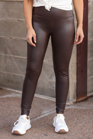 It's A Vibe Vegan Leather Leggings - Chocolate, Closet Candy, 2