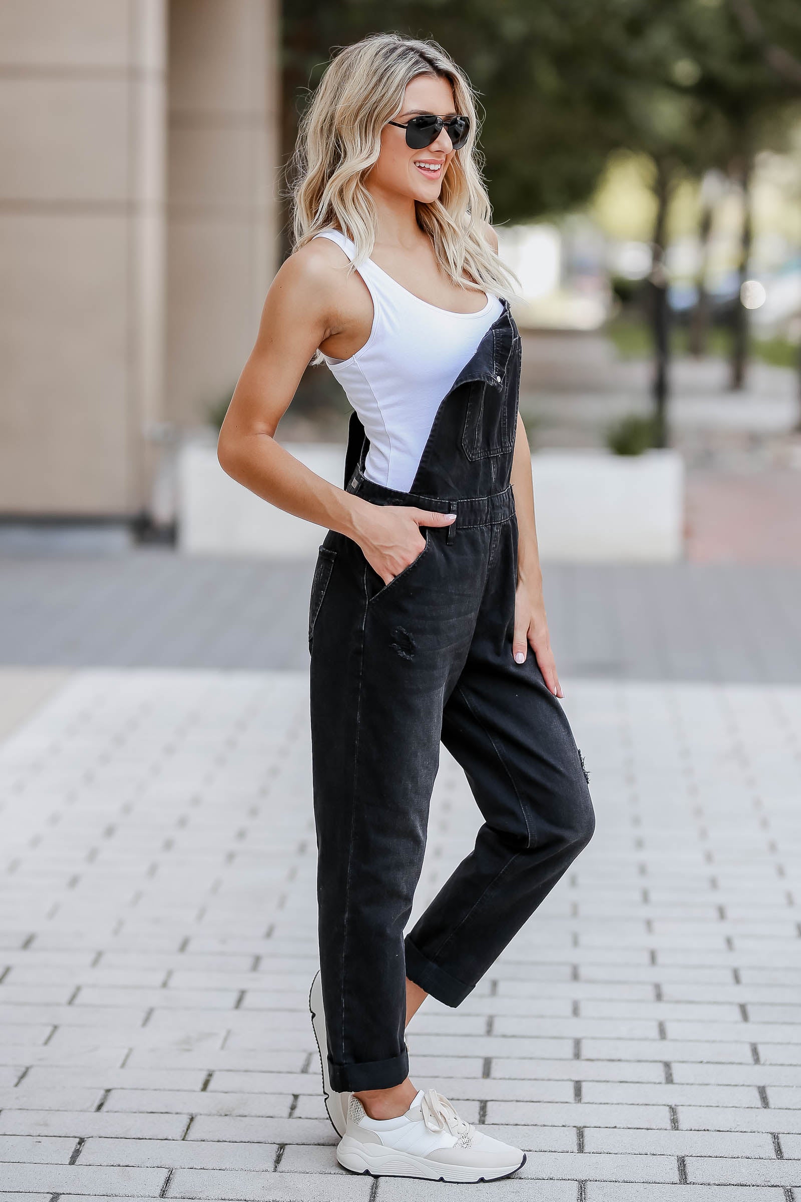 RISEN Distressed Overalls - Black - Closet Candy Boutique