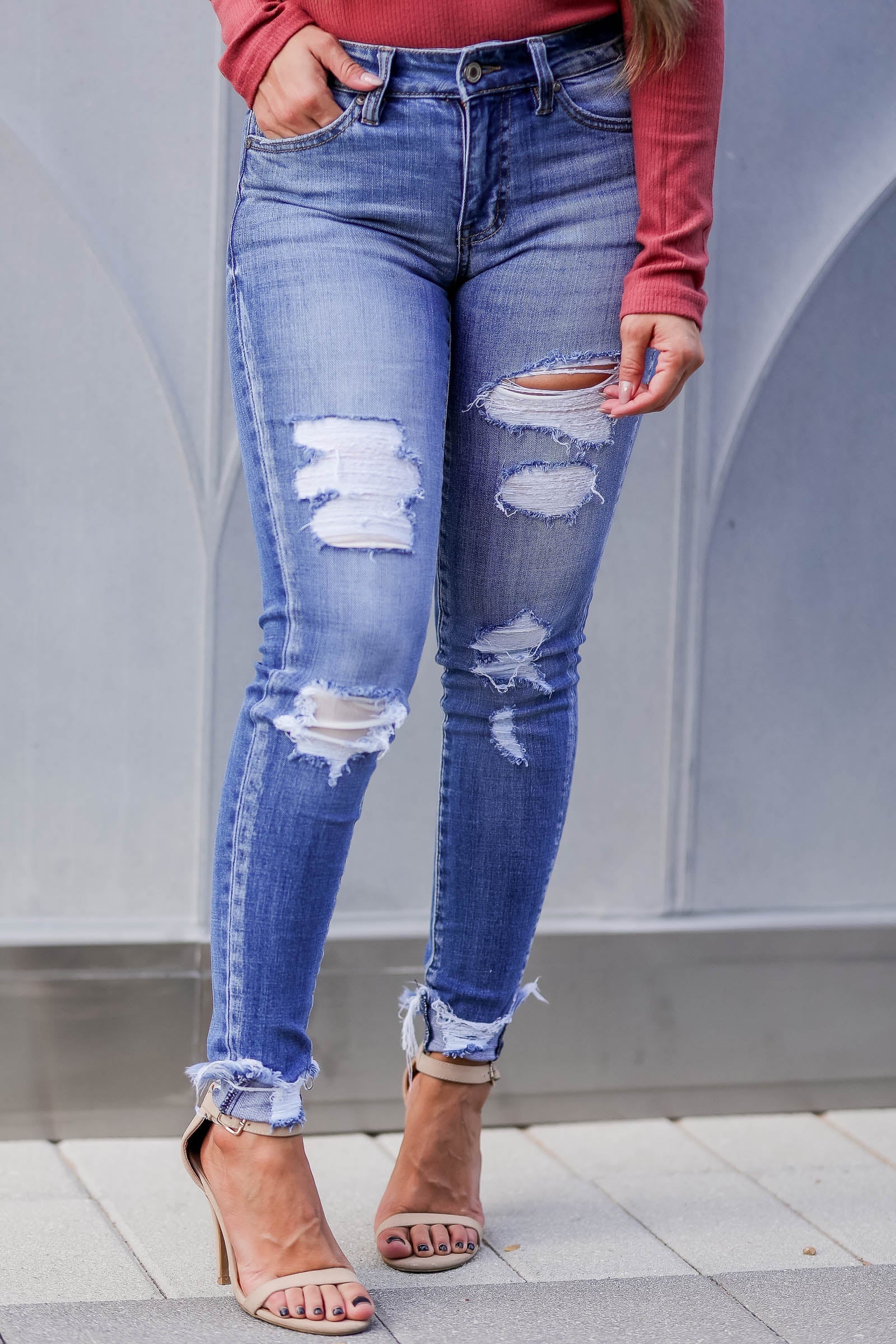 KANCAN Mandy Distressed Skinny Jeans - Medium Wash, Closet Candy, 1