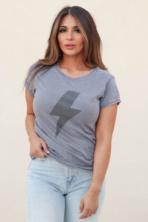 "ACDC" Lighting Bolt Graphic Tee - Grey, Closet Candy, 3