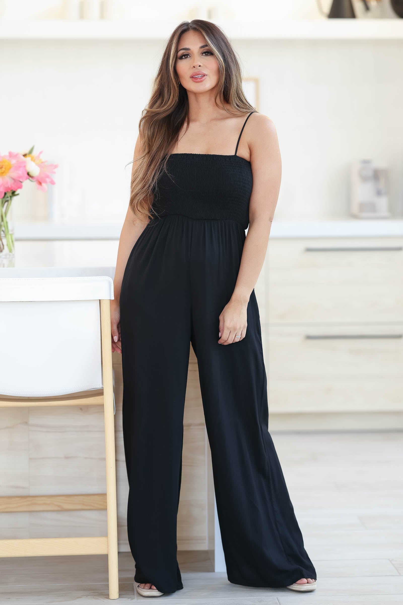 Lucky In Love Smocked Jumpsuit - Black, Closet Candy, 1