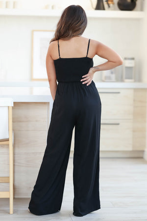 Lucky In Love Smocked Jumpsuit - Black, Closet Candy, 5