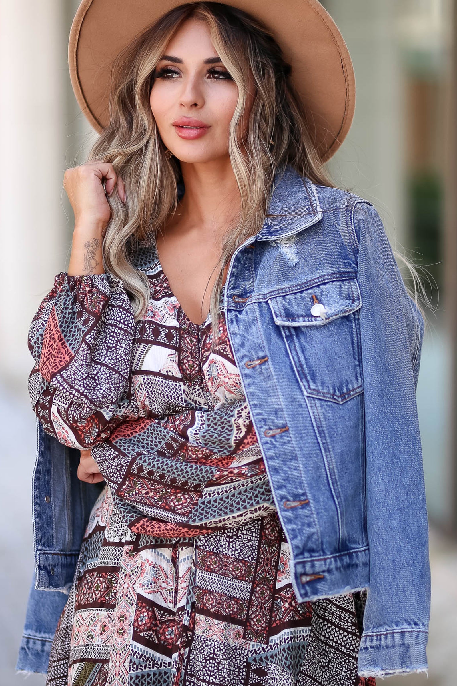 CBRAND Fearless Distressed Denim Jacket - Medium Wash