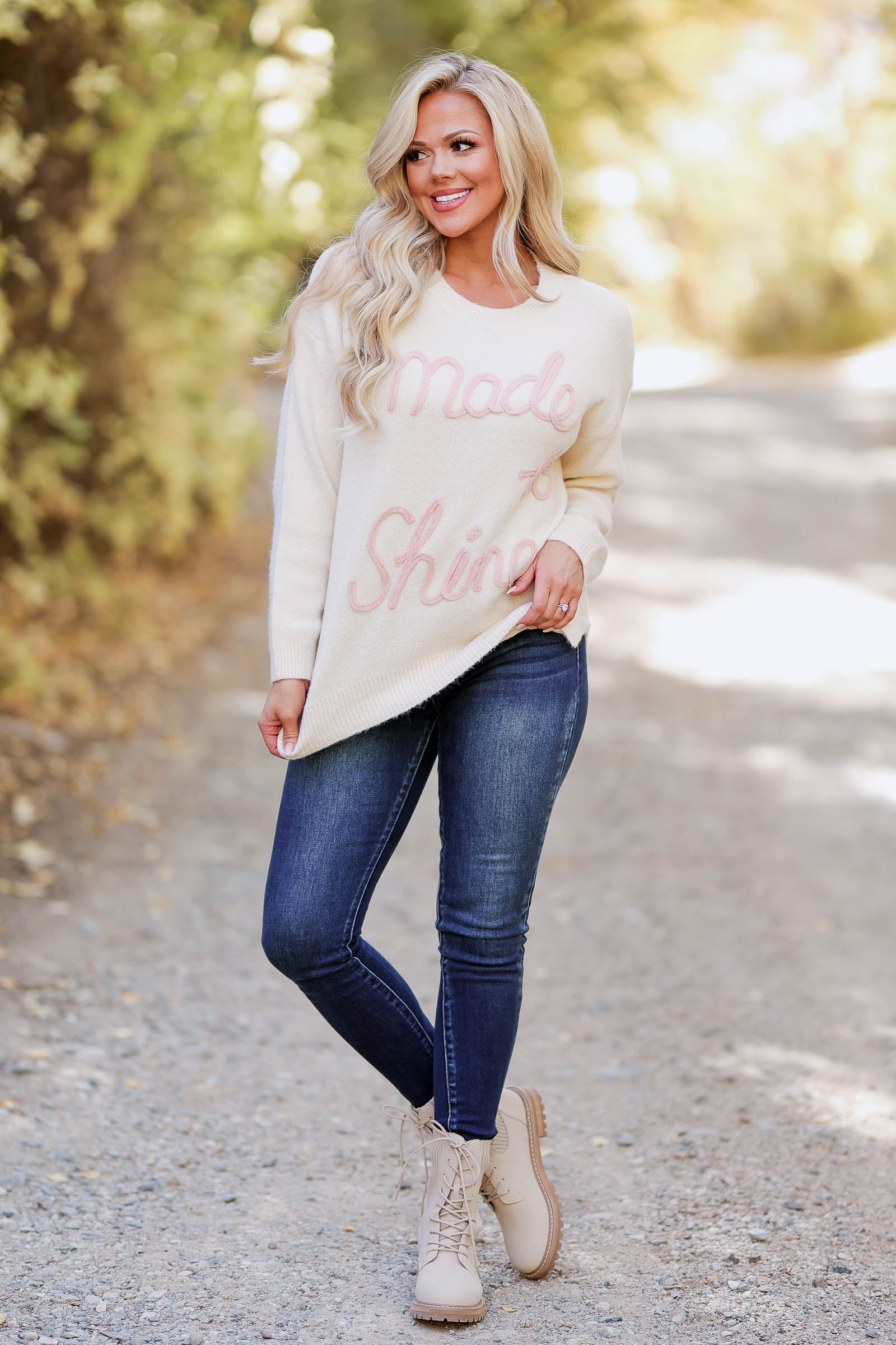 CBRAND "Made To Shine" Sweater - Ivory closet candy exclusive womens trendy embroidered long sleeve sweater front