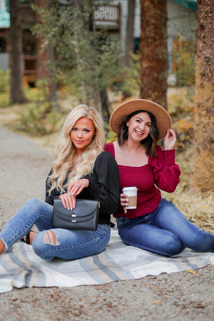 CBRAND Sweet Dreams Are Made of This Top - Wine closet candy women's trendy off the shoulder smocked long sleeve top sitting