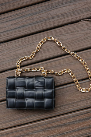 Emerson Woven Bag with Chain - Black closet candy women's trendy magnetic closure crossbody or shoulder purse 6