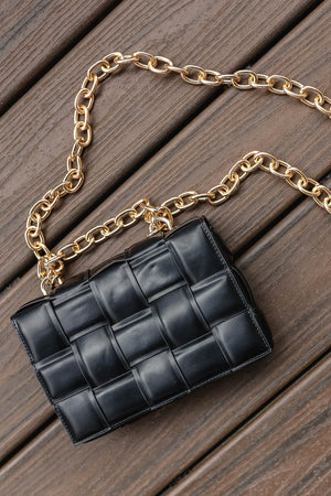 Emerson Woven Bag with Chain - Black closet candy women's trendy magnetic closure crossbody or shoulder purse 2